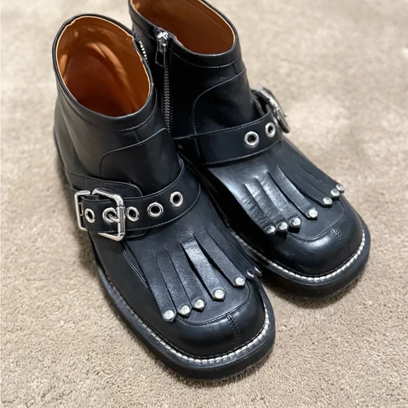 Marni Black Leather Fringe Boots - Picture 1 of 5